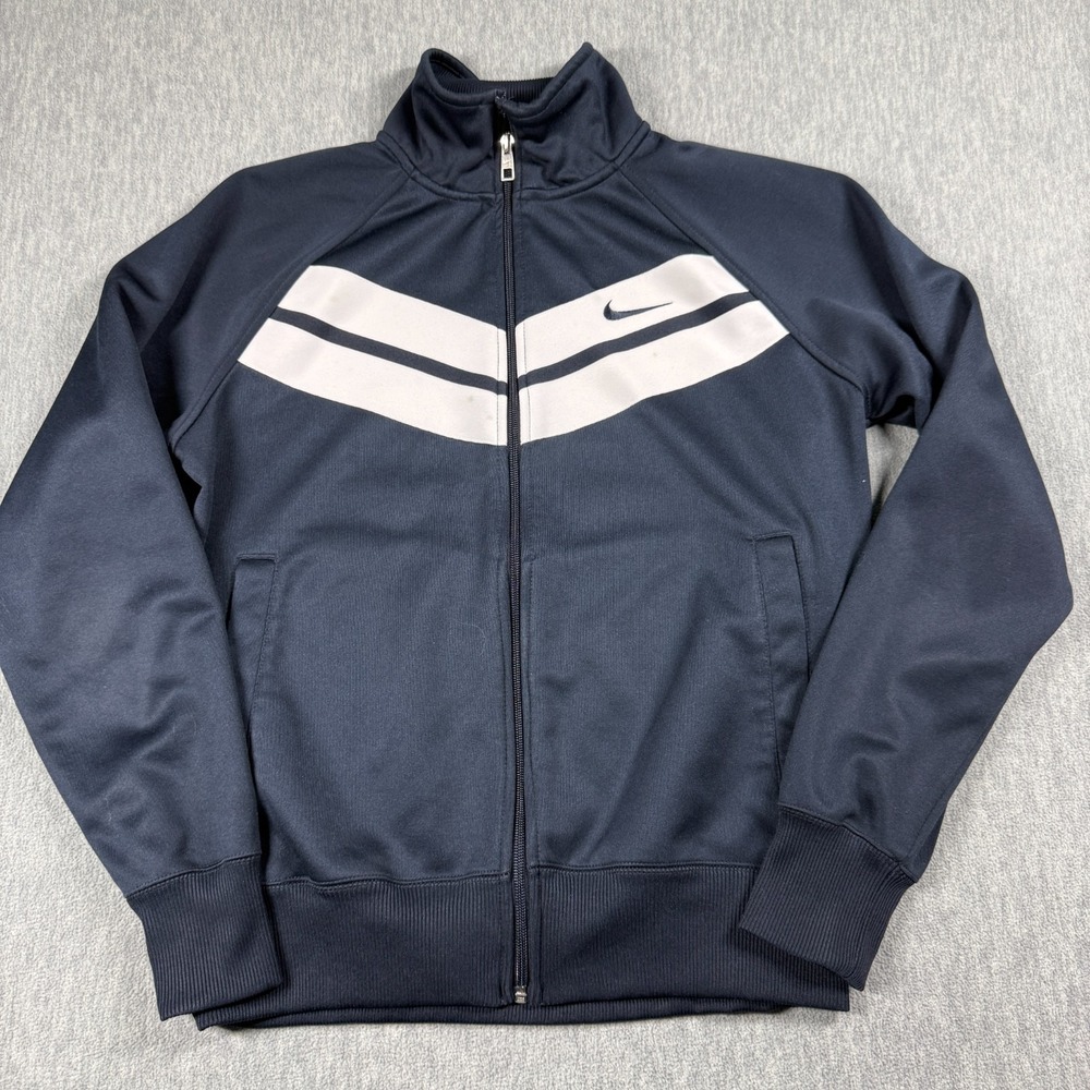 Nike Track Jacket Men M Blue White Chevron Stripe Full Zip Athletic Warm Up Coat